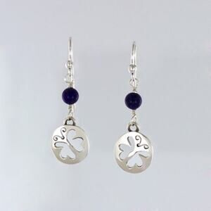 Far Fetched Cutout Butterfly Dangle Earrings Lapis Bead 925 Sterling Silver